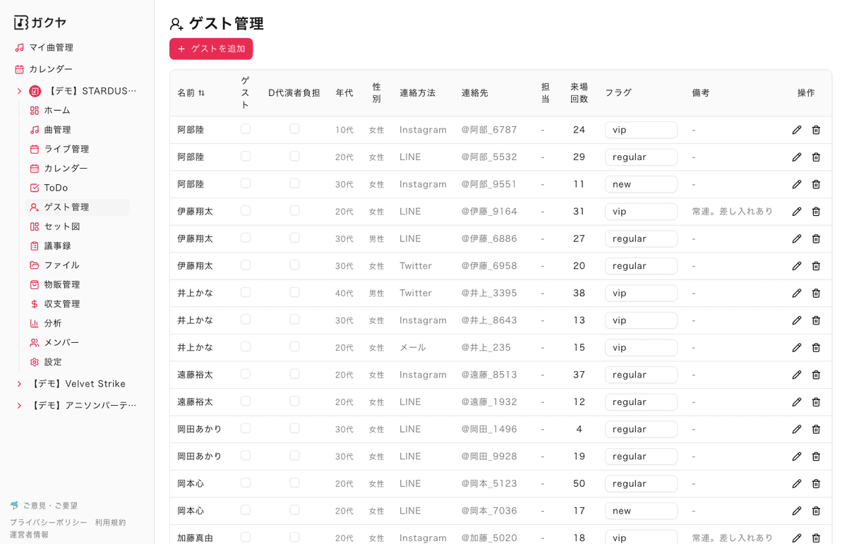 ゲスト一覧画面